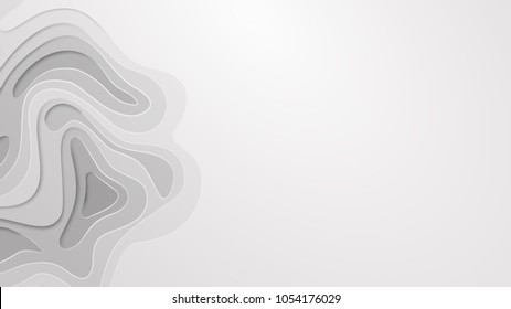 Multi layers vector background with abstract topography or flowing liquid design in white and gray colors