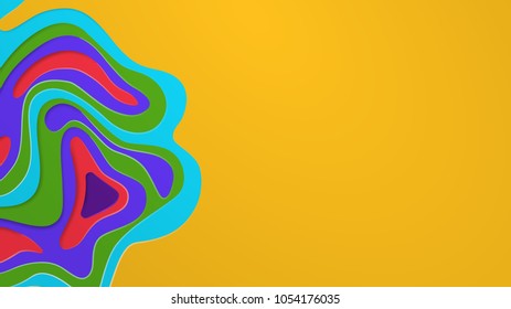Multi layers vector background with abstract topography or flowing liquid design, colored on yellow