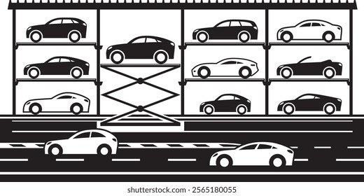 Multi level car parking on highway– vector illustrator