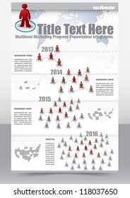 Multi level marketing progress presentation template with 3d people network