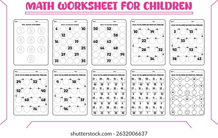 Multi math vector worksheets for children
