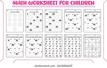 Multi math vector worksheets for children