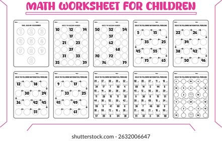 Multi math vector worksheets for children