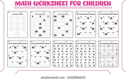 Multi math vector worksheets for children