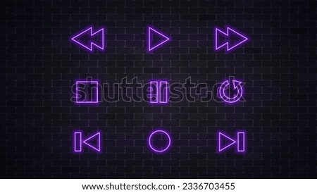 Multi media glowing neon icon set