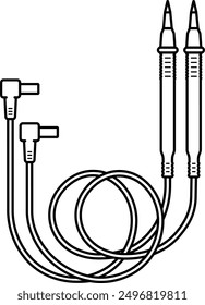 Multi meter leads with probes. Accessory for test electronics. Component of an electronic measuring instrument. Vector outline icon.