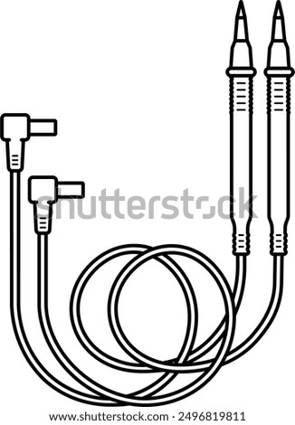 Multi meter leads with probes. Accessory for test electronics. Component of an electronic measuring instrument. Vector outline icon.