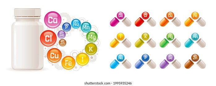 Multi Mineral Vitamin Vector Multivitamin Supplement Stock Vector