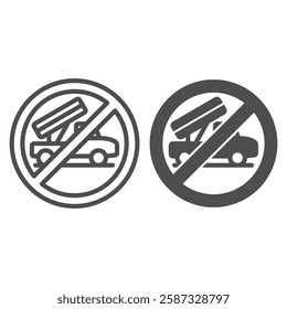 Multi missile launch truck forbidden line and solid icon, stop war concept. Vector graphics. Rockets vehicle transport prohibited sign on white background, outline style icon for mobile or web design