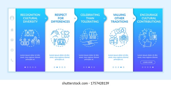 Multi national empowerment onboarding vector template. Cultural diversity and multi ethnicity. Responsive mobile website with icons. Webpage walkthrough step screens. RGB color concept