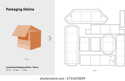 Faltschachtelverpackungs-Dieline-Vorlage für mehrere Bereiche