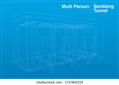 Multi person business installed sanitizing gates disinfectant gate Sterilize Gate tunnel to prevent corona virus COVID-19 spread, 3D