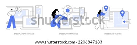 Multi platform framework abstract concept vector illustration set. Cross-platform software testing, cross-device tracking, application development, operating system, analytics abstract metaphor.