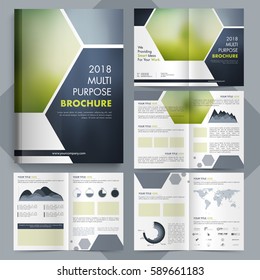 Conjunto de folletos multipropósito con elementos infográficos para informes anuales empresariales, diseño de portada y presentaciones.
