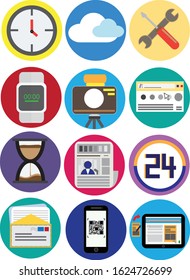 Multi purpose colorful flat icons collection of most common flat icons. Useful modern flat icons vector collection containing business, time, technology, marketing related icons for designs