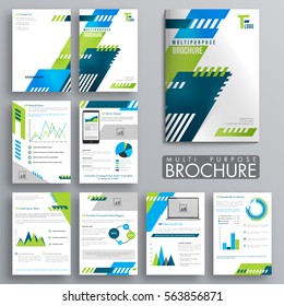Multi Purpose Eight Pages Brochure set with different statistical infographic elements for Business Annual Reports, Cover Design and Presentation.