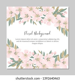 Multi purpose floral cherry blossom background with text. Great for greeting card, social media content, wedding invitation.