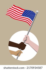 Multi Racial Hands Holding An American Flag