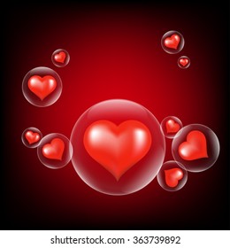 Multi  Red Heart and Water bubble On White Background, Vector Illustration