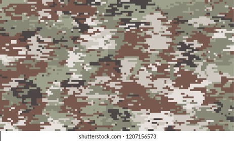 Multi Scale Digital Camouflage In Green Brown Color