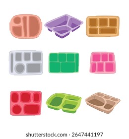 multi section meal tray set cartoon. divided portion, serving prep, stackable reusable multi section meal tray sign. isolated symbol vector illustration