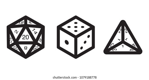 Multi Sided Dice Outline Icons with Numbers