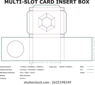 Multi Slot Card Insert Box Die Cut Template com Dimensões Blueprint