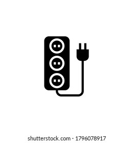 Multi Socket plug icon in black flat glyph, filled style isolated on white background