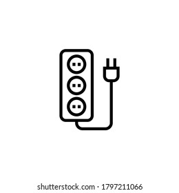 Multi Socket Plug Icon  In Black Line Style Icon, Style Isolated On White Background