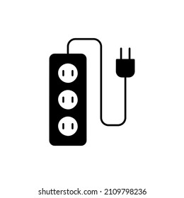 Multi Socket plug icon in black flat glyph, filled style isolated on white background