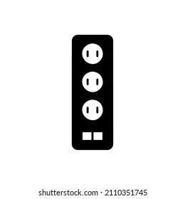 Multi Socket plug icon in black flat glyph, filled style isolated on white background