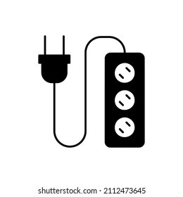 Multi Socket plug icon in black flat glyph, filled style isolated on white background