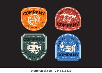 multi spoke, motor em linha, alta spoiler corridas, para-choques dianteiro, aro da roda do carro, logotipo retro distintivo vetor coleção conjunto para automotivo, garagem, oficina, veículo, serviço personalizado, reparação