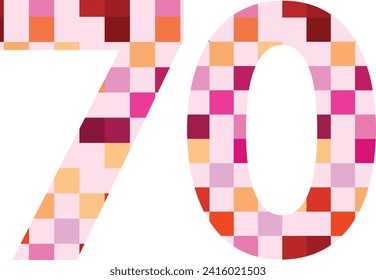 varios colores cuadrados número setenta, ilustración vectorial, aislado en fondo blanco.