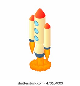 Multi stage rocket icon in cartoon style isolated on white background. Aircraft symbol