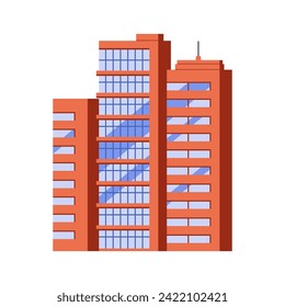 Multi storey apartment building, skyscraper with residential home apartments vector illustration