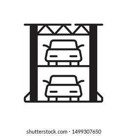 Multi Storey Car Park Icon. Two Level Car Garage Flat Simple Pictogram. Parking Building Vector Illustration