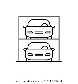 Multi Storey Car Park Icon. Two Level Car Garage Flat Simple Pictogram. Parking Building Vector Illustration. Web Design, Mobile App.