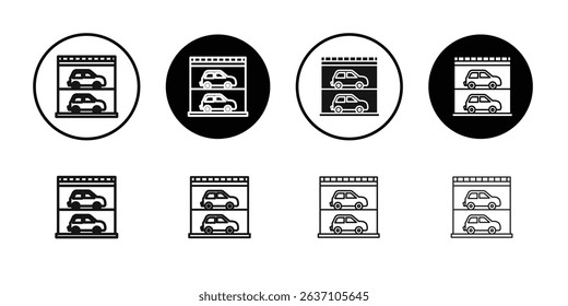 Multi Storey Parking icon Black line art vector logo set