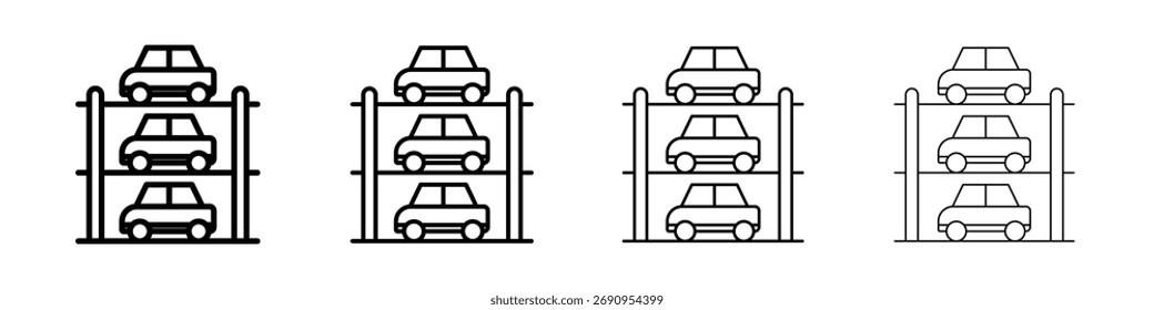 Ícone de estacionamento Multi Story Vetor de linha fina plana ilustração arte contorno conjunto