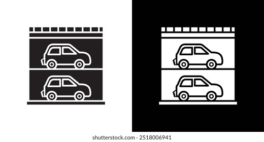Ilustración de línea delgada plana de Vector de icono de estacionamiento de varias historias