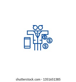 Multi Tasking Problem,man With Money  Line Icon Concept. Multi Tasking Problem,man With Money  Flat  Vector Symbol, Sign, Outline Illustration.