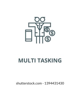 Multi Tasking Problem,man With Money  Vector Line Icon, Linear Concept, Outline Sign, Symbol