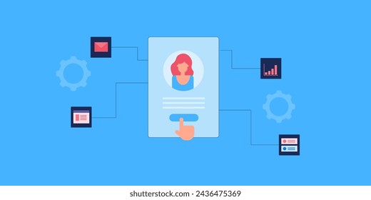 Multi tasking software, Managing sales, customer, CRM system for business, Task management, Project management, Centralized system software - vector illustration with icons