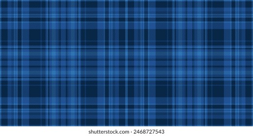 Multi texture textile fabric, primary seamless vector check. Direct plaid tartan background pattern in blue and dark color.