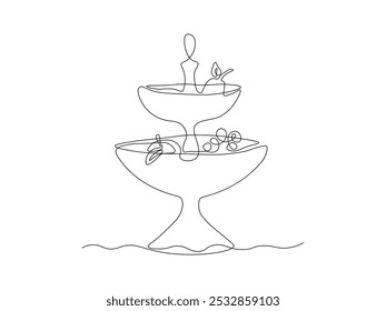 multi tiered fruit bowl, continuous one line art hand drawing sketch, logo