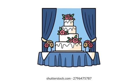 A multi tiered white wedding cake