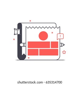 Multi tone icon, newspaper background and graphic. The illustration is colorful, flat, vector, pixel perfect, suitable for web and print. Linear stokes and fills.