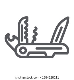 Multi tool line icon, camping and multifunction, pocket knife sign, vector graphics, a linear pattern on a white background, eps 10.