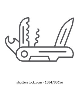 Multi tool thin line icon, camping and multifunction, pocket knife sign, vector graphics, a linear pattern on a white background, eps 10.